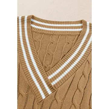 Trendy Womens Oversized Sweater Vest V Neck Khaki Stylish