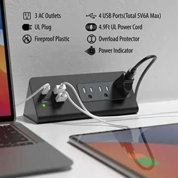 Nightstand Edge Mount Power Strip with USB-C Ports Tabletop Surge Protector Desk Clamp Power Sockets...