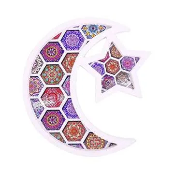 Wooden Eid Mubarak Dessert Tray, Ramadan Kareem Moon Star Shape Tray, Wooden Artistic Party Serving Tableware Tray Display Wood Decoration for Parties, Weddings (White Star)