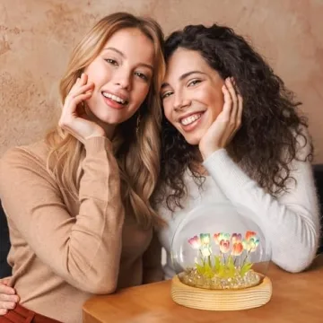 ONXE Valentines Day Gifts for Her, Birthday Gifts for Women, Flower Lamp Night Light for Bedroom Decor, Light Up Tulips in A Glass Dome for Girlfriend Wife Mothers Day Gift