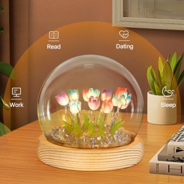 ONXE Valentines Day Gifts for Her, Birthday Gifts for Women, Flower Lamp Night Light for Bedroom Decor, Light Up Tulips in A Glass Dome for Girlfriend Wife Mothers Day Gift