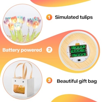 ONXE Valentines Day Gifts for Her, Birthday Gifts for Women, Flower Lamp Night Light for Bedroom Decor, Light Up Tulips in A Glass Dome for Girlfriend Wife Mothers Day Gift