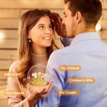 ONXE Valentines Day Gifts for Her, Birthday Gifts for Women, Flower Lamp Night Light for Bedroom Decor, Light Up Tulips in A Glass Dome for Girlfriend Wife Mothers Day Gift