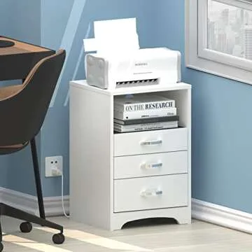 Modern Nightstand with Charging Station and 3 Drawers