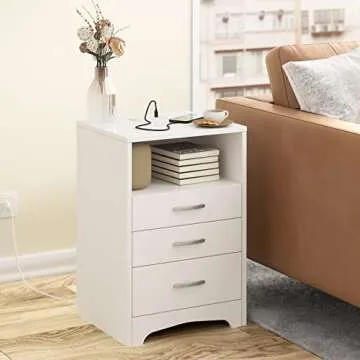 Modern Nightstand with Charging Station and 3 Drawers
