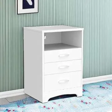 Modern Nightstand with Charging Station and 3 Drawers