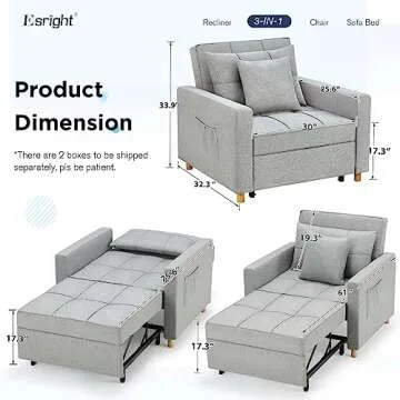 Esright 40 Inch Sleeper Chair Bed 3-in-1 Convertible Futon Multi-Functional Sofa Bed Adjustable Read...