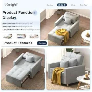 Esright 40 Inch Sleeper Chair Bed in Modern Light Grey