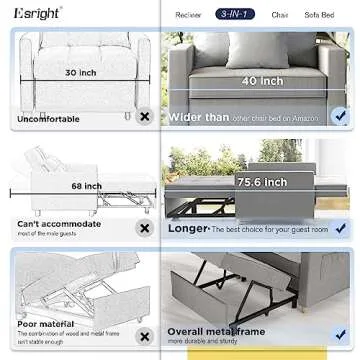 Esright 40 Inch Sleeper Chair Bed in Modern Light Grey