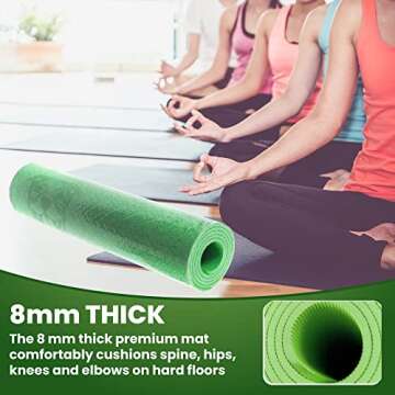 Koa Yoga Mat-Essential Green TPE, Latex-free, Eco-friendly, Non-toxic, Non-slip, thick mat 6' x 2' x 8mm and a Donation to Charity