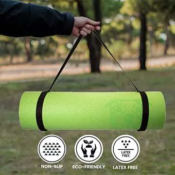 Koa Yoga Mat-Essential Green TPE, Latex-free, Eco-friendly, Non-toxic, Non-slip, thick mat 6' x 2' x 8mm and a Donation to Charity