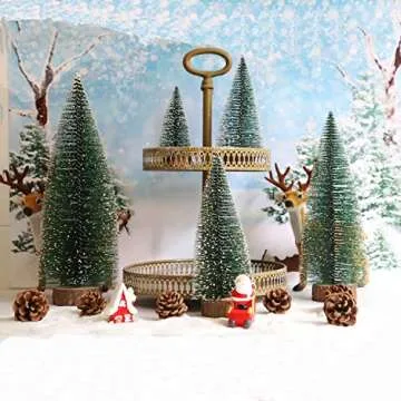 Bottle Brush Christmas Trees 5Sizes Mini Christmas Trees Small Christmas Trees Mini Pine Trees Desktop Miniature Christmas Trees with Snow and Wooden Base for Crafting Decorations (Plant Green)