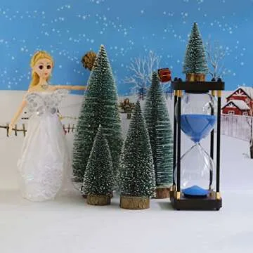 Bottle Brush Christmas Trees 5Sizes Mini Christmas Trees Small Christmas Trees Mini Pine Trees Desktop Miniature Christmas Trees with Snow and Wooden Base for Crafting Decorations (Plant Green)