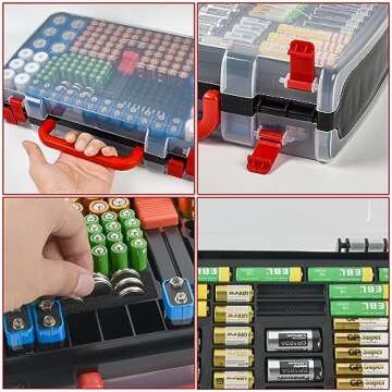 Battery Storage Organizer Case Holder Box with Tester, Double-Sided Batteries Fits for 269 Caddy Container AA AAA AAAA 3A 4A 9V C D Lithium 23A 4LR44 CR123A CR1632 CR2032 - Black