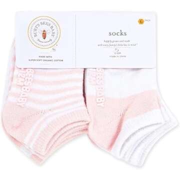 Burt's Bees Baby Baby Socks Ankle or Crew Height Made with Soft Organic Cotton - 6 Packs With Non-Sl...