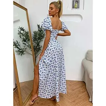 Stylish Women's Summer Puff Sleeve Floral Maxi Dress