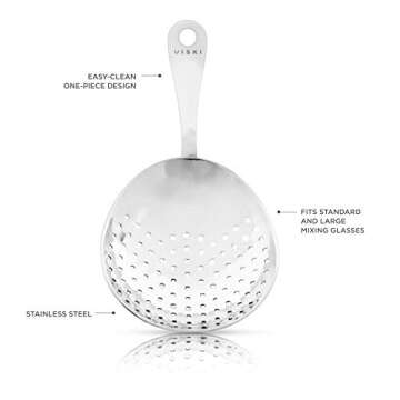 Viski Julep Stainless Steel Cocktail Strainer, Bar Tools, Drinks Spoon for Bartenders and Mixologists, Home or Commercial Use, Professional Metal Barware, Silver