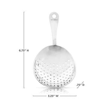 Viski Julep Stainless Steel Cocktail Strainer, Bar Tools, Drinks Spoon for Bartenders and Mixologists, Home or Commercial Use, Professional Metal Barware, Silver