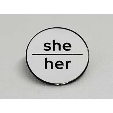 She Her Pronoun Pin White Hard Enamel Black Metal Lowercase Minimalist Pronoun Button