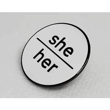 She Her Pronoun Pin White Hard Enamel Black Metal Lowercase Minimalist Pronoun Button