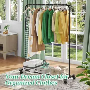 Simple Trending Standard Clothes Clothing Garment Rack with Storage Shelves, Rolling Clothes Organiz...