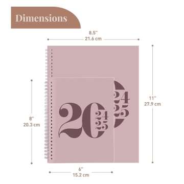 Rileys Planner 2024-2025 18-Month Academic Weekly Planner - Typographic Weekly & Monthly Agenda Planner, Flexible Cover, Notes Pages, Twin-Wire Binding (8 x 11 inch, Pink)