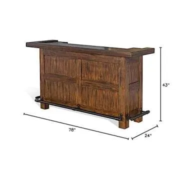 Pemberly Row 78" Farmhouse Wood Freestanding Island Home Bar Unit, Stemware Wine Rack, Storage Cabinets, for Kitchen and Basements, in Mahogany Brown