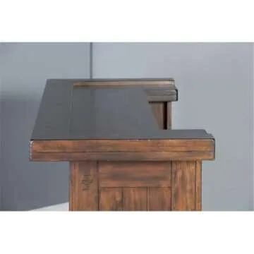 Pemberly Row 78" Farmhouse Wood Freestanding Island Home Bar Unit, Stemware Wine Rack, Storage Cabinets, for Kitchen and Basements, in Mahogany Brown