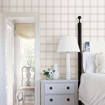Chesapeake 3115-24478 Twain Plaid Wallpaper, Dove