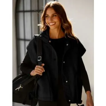 Gozoloma Women's Oversized Fleece Vest Sleeveless Casual Button Down Piecing Fuzzy Sherpa Gilet Jacket with Pockets(0736-Black-L)