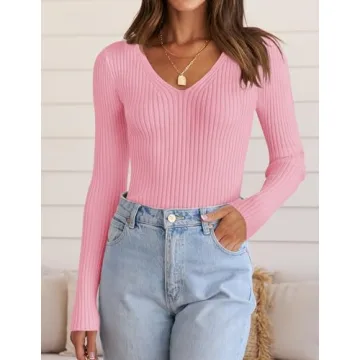 ZESICA Stylish V Neck Knitted Sweater Top for Women