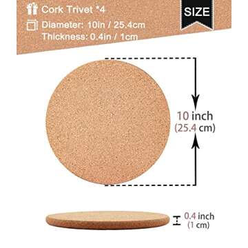 KITLAB Cork Trivets, 4 Pcs High Density Thick Heat Resistant Multifunctional Cork Coasters, Hot Pads for Table & Countertop