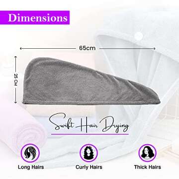 Microfiber Hair Towel Wrap for Women Wet Hair,4 Pack Ultra Soft and Quick drying Hair turbans with B...