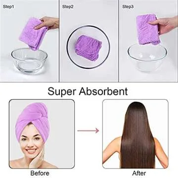 Microfiber Hair Towel Wrap for Women Wet Hair,4 Pack Ultra Soft and Quick drying Hair turbans with Button Closure, Super Absorbent Head Towel Suitable for all hair types(Purple + grey + pink + blue)