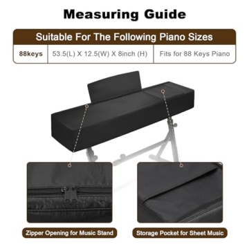 Explore Land 88 Keys Digital Piano Dust Cover with Music Stand Opening and Pockets - Waterproof Leat...