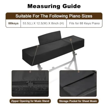 Explore Land 88 Keys Digital Piano Dust Cover with Music Stand Opening and Pockets - Waterproof Leat...