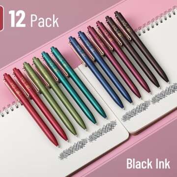 Mr. Pen- Retractable Gel Pens, 12 Pack, Black Ink Gel Pens Fine Point 0.5mm, Metallic Dark Vintage B...