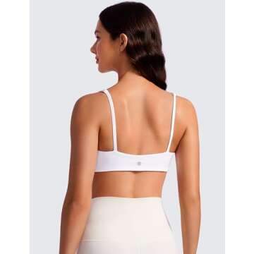 CRZ YOGA Butterluxe Spaghetti Strap Sports Bras for Women - Square Neck Yoga Wireless Low Coverage Padded Cami Crop Top White Medium