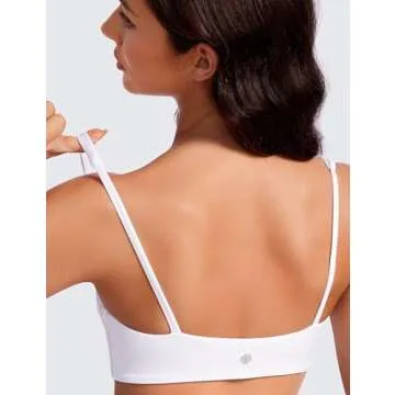 CRZ YOGA Butterluxe Spaghetti Strap Sports Bras for Women - Square Neck Yoga Wireless Low Coverage Padded Cami Crop Top White Medium