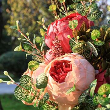 Luyue Peonies Artificial Flowers Faux Peony Flowers Artificial Silk Peonies Bouquet Fake Peonies Flower for Table Centerpiece Indoor Home Decor