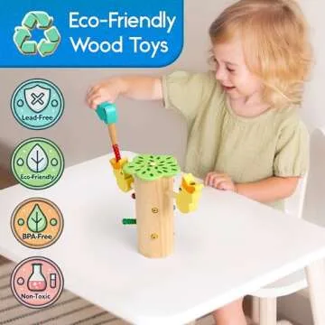 Montessori Mama Magnetic Woodpecker Worm Feed Game - Educational Wooden Color Matching & Fine Motor Skill Development Toy for 2 3 Year Olds Toys