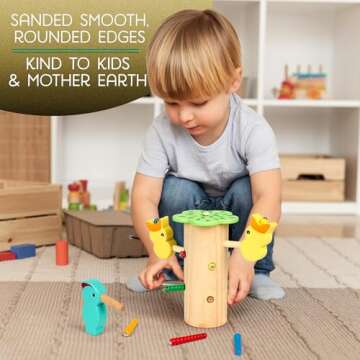 Montessori Mama Magnetic Woodpecker Worm Feed Game - Educational Wooden Color Matching & Fine Motor Skill Development Toy for 2 3 Year Olds Toys