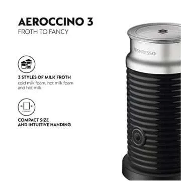 Nespresso Aeroccino 3 One-Touch Non-Stick Milk Frother with Automatic Shut-Off for Hot Milk Foam, Hot Milk, or Cold Froth (Black)