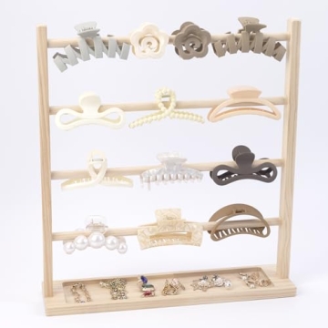 Claw Clip Organizer, Wooden Hair Clip Organizer Storage for Women Girls, Table Standing Claw Clip Ho...