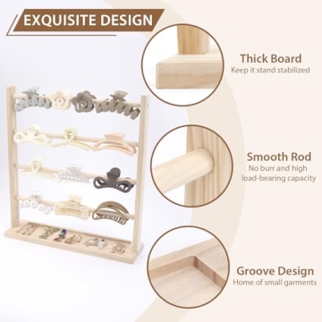 Wooden Claw Clip Organizer for Women and Girls - Stylish Storage
