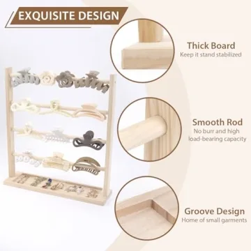 Wooden Claw Clip Organizer for Women and Girls - Stylish Storage