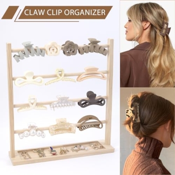 Wooden Claw Clip Organizer for Women and Girls - Stylish Storage