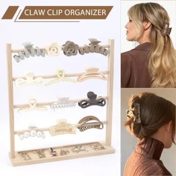 Wooden Claw Clip Organizer for Women and Girls - Stylish Storage