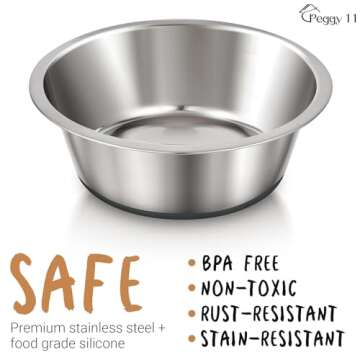 PEGGY11 Deep Stainless Steel Anti-Slip Dog Bowls, 2 Pack, 8 Cups