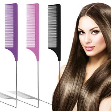 Rat Tail Combs Parting Comb: 3Pack Tail Comb,Professional Hair Salon Quality Styling Hair Combs,Meta...
